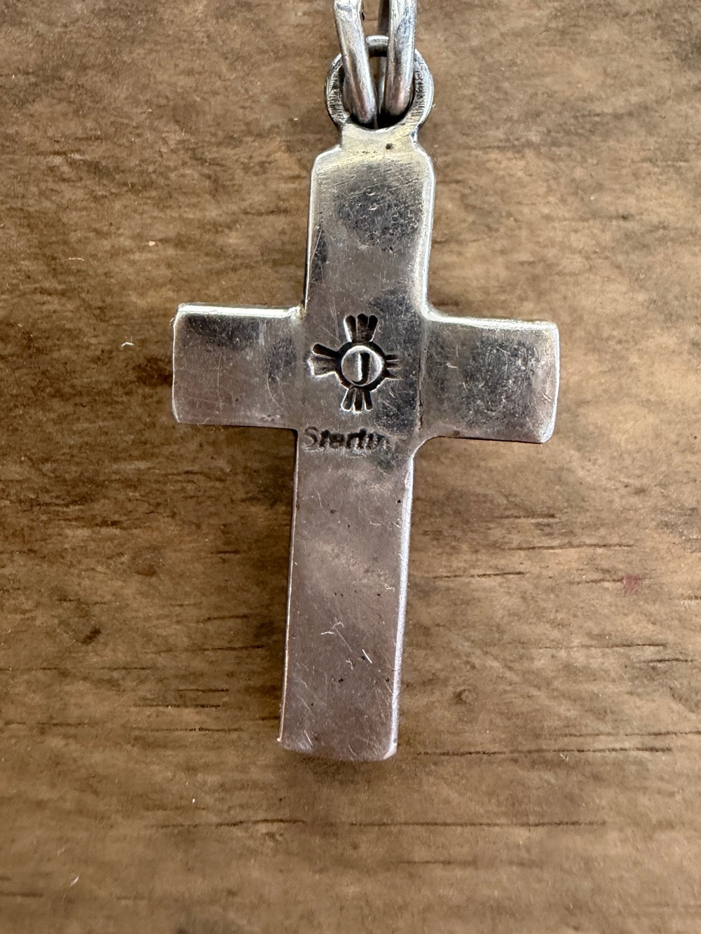 Vintage Native Navajo Handmade Sterling Silver Turquoise Cross Pendant Signed - Picture 3 of 5